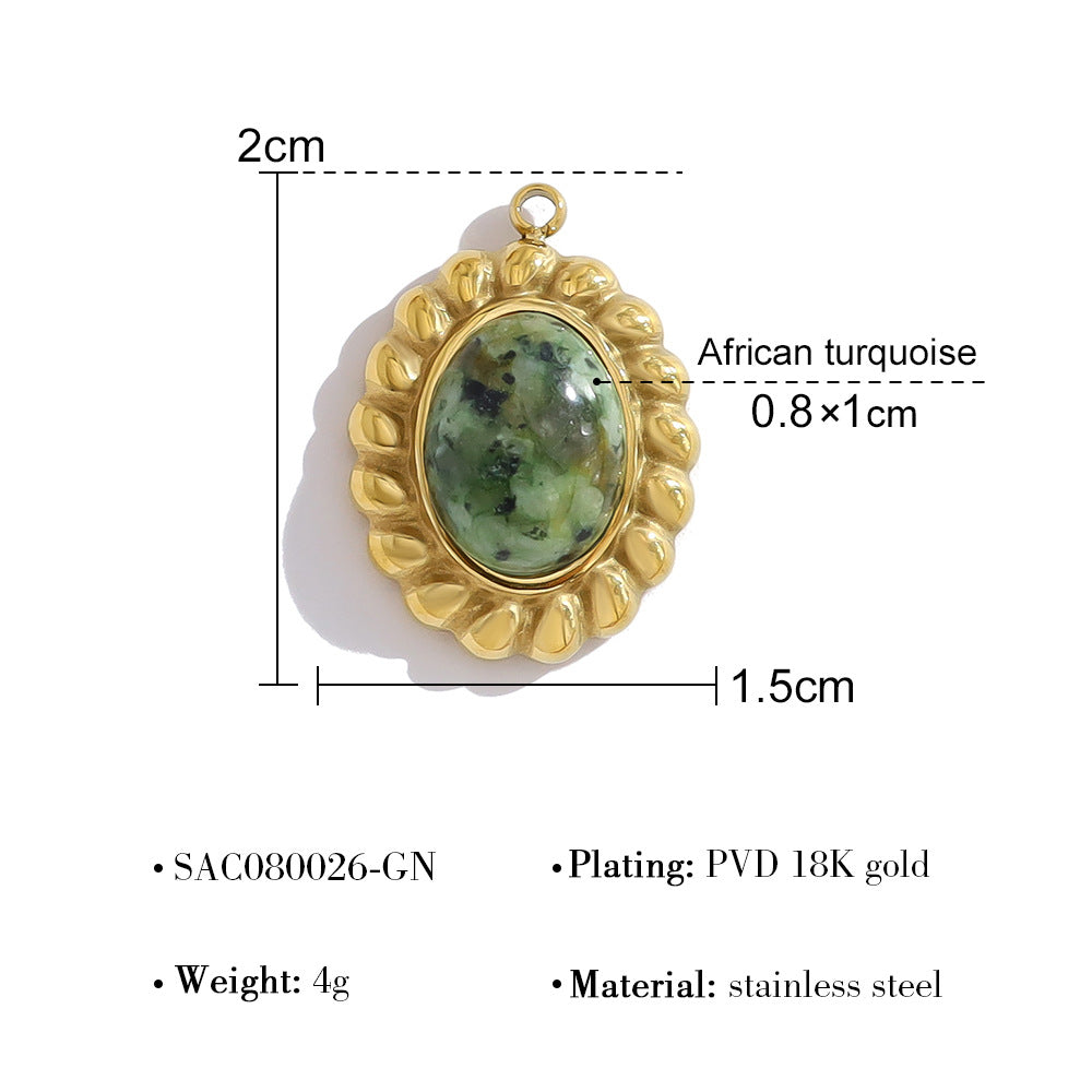 Wholesale colorful natural stone edge DIY titanium steel plated 18K gold accessories